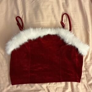 Women's Red Velvet Camisole with White Trim